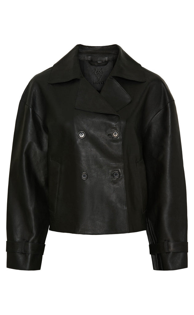 Notyz Jakke - Short Leather Trenchcoat - Black