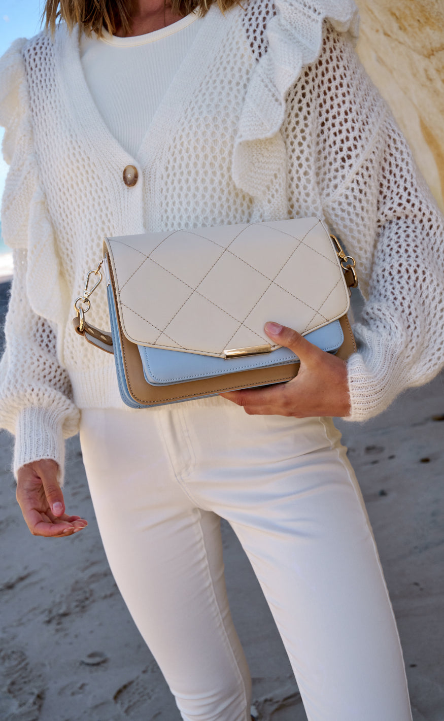 Noella Veske - Blanca Multi Compartment - Offwhite/Light Blue/Camel