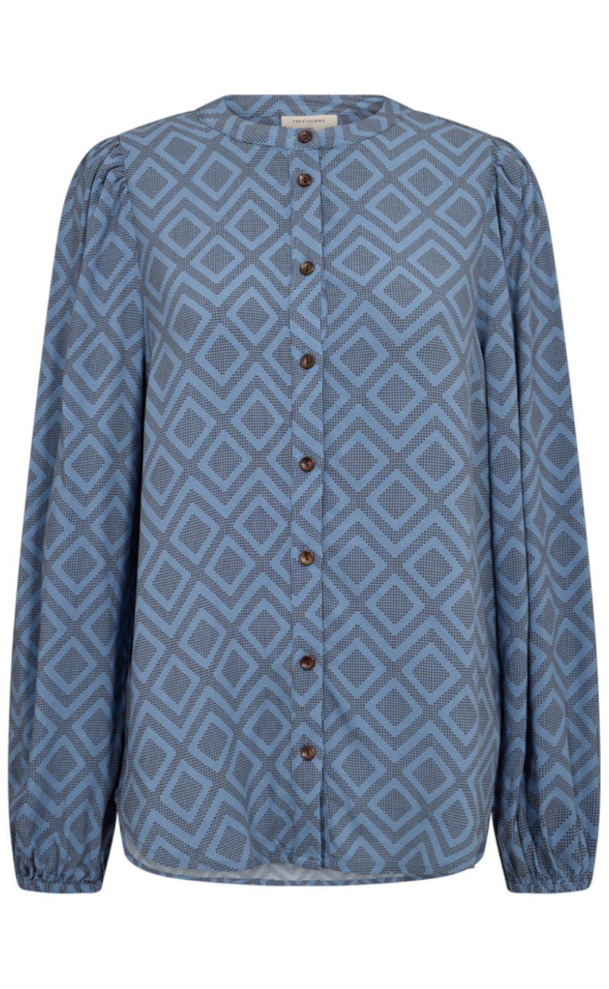 Freequent Skjorte - Blie - Azure Blue W. Burnt Henna