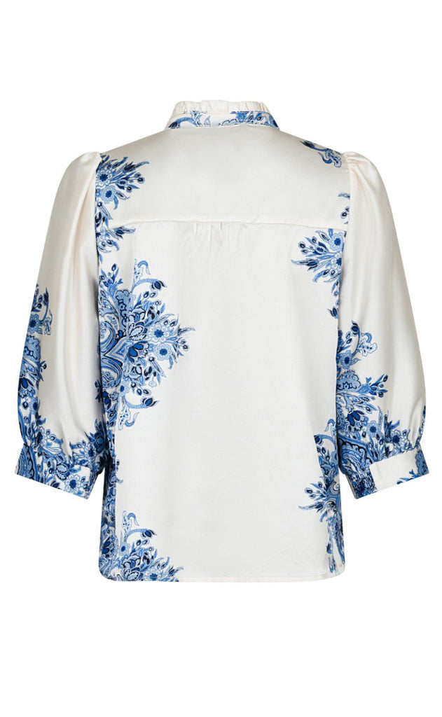 Neo Noir Bluse - Roselle Paisley Border - Bright Blue