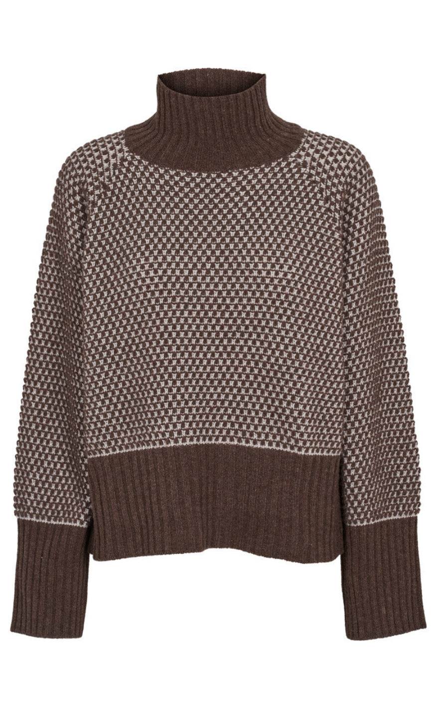 Basic Apparel Genser - Line T-Neck - Light Grey/Brown
