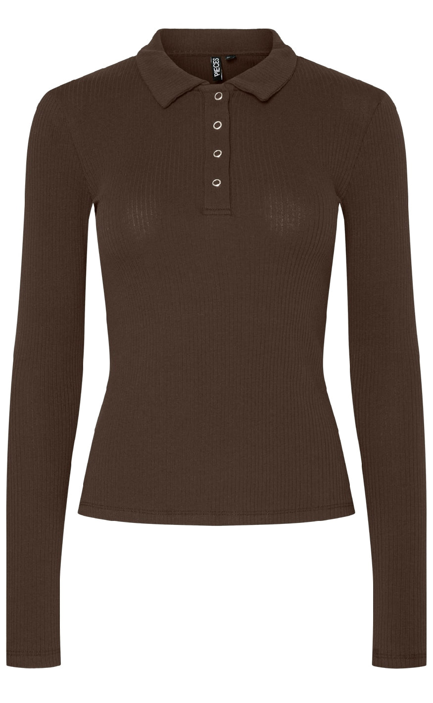 Pieces Bluse - Kitte LS Polo - Chicory Coffee