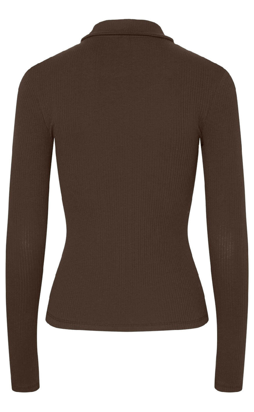 Pieces Bluse - Kitte LS Polo - Chicory Coffee