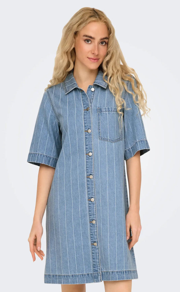 ONLY Kjole - Asta - Light Blue Denim Stripe