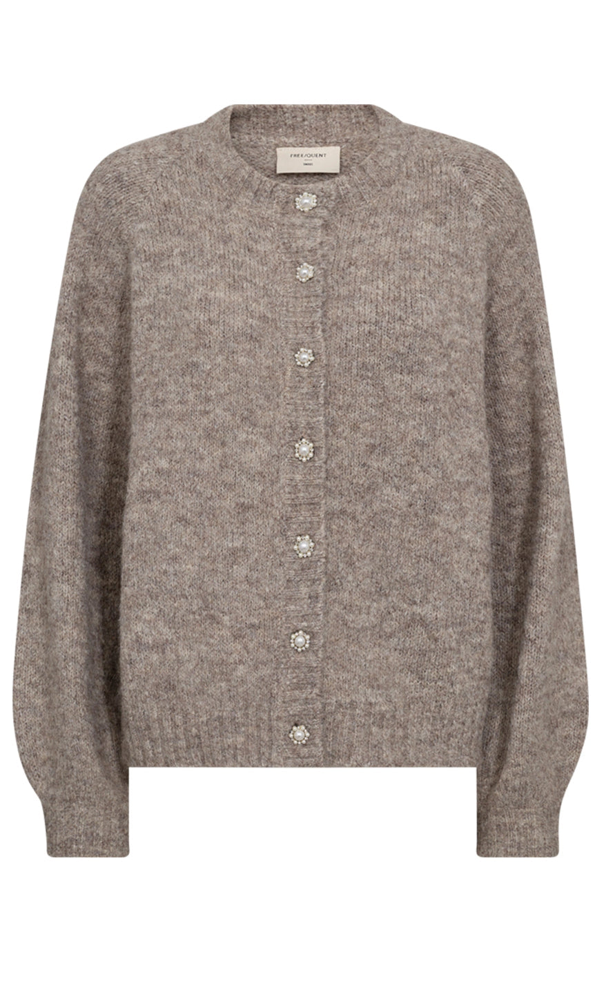 Freequent Cardigan - Louisa Blomsterknap - Desert Taupe Melange