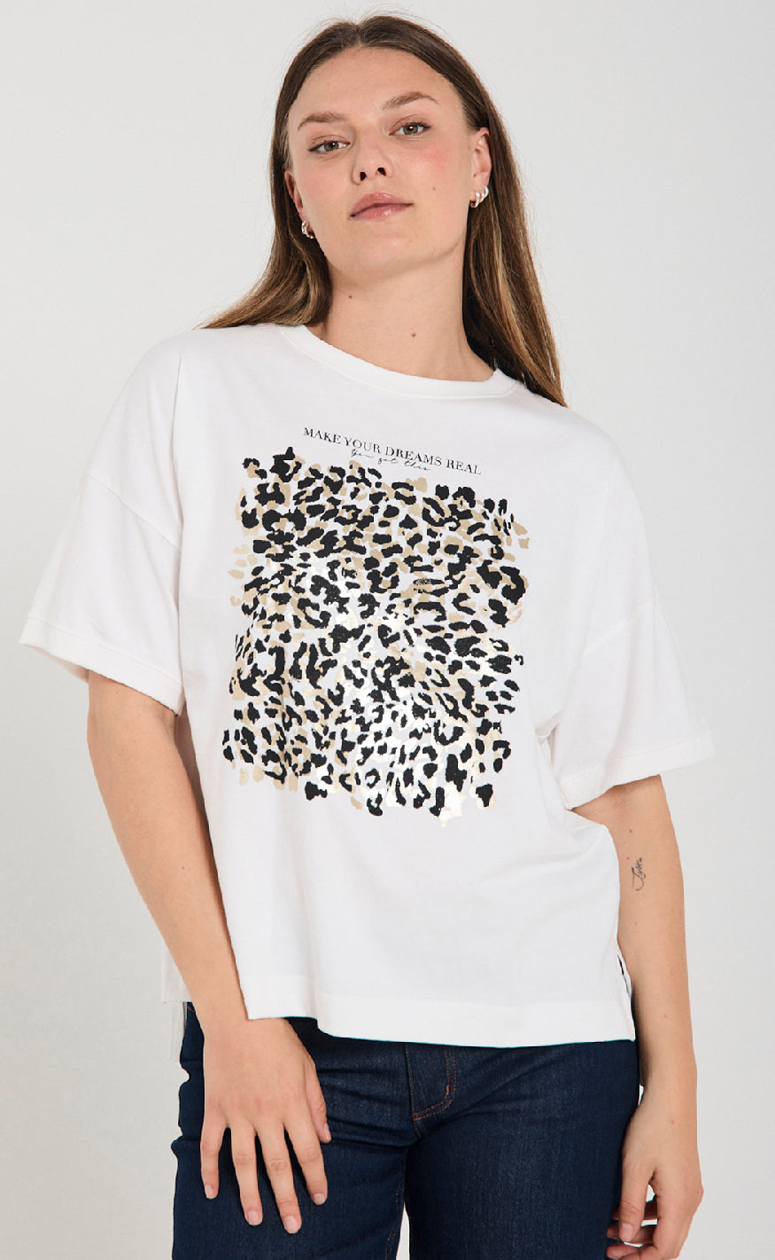 Freequent T-shirt - Carol - Star Off-white w. Black
