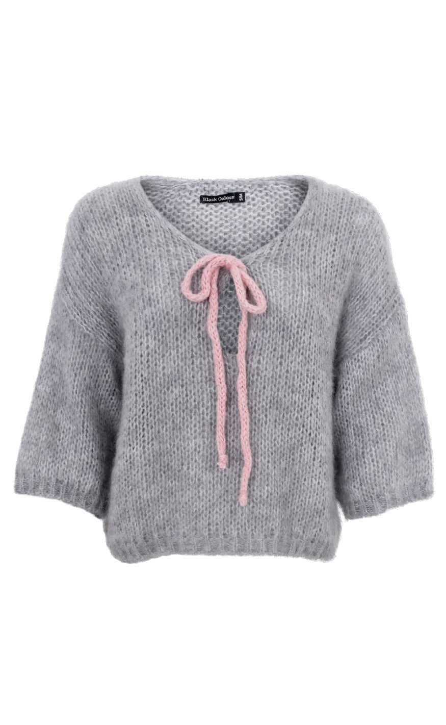 Black Colour Cardigan - Casey Bow - Grey/Rose