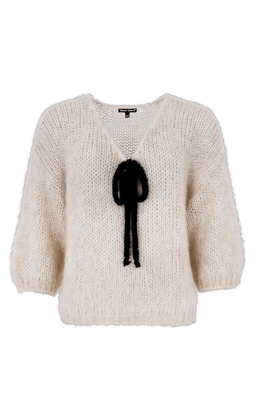 Black Colour Cardigan - Casey Bow - Ivory/Black