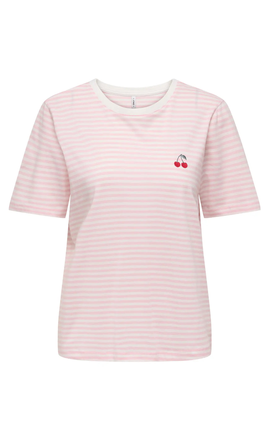 ONLY T-Shirt - Happy - Cloud Dancer/Romance Rose/Cherry