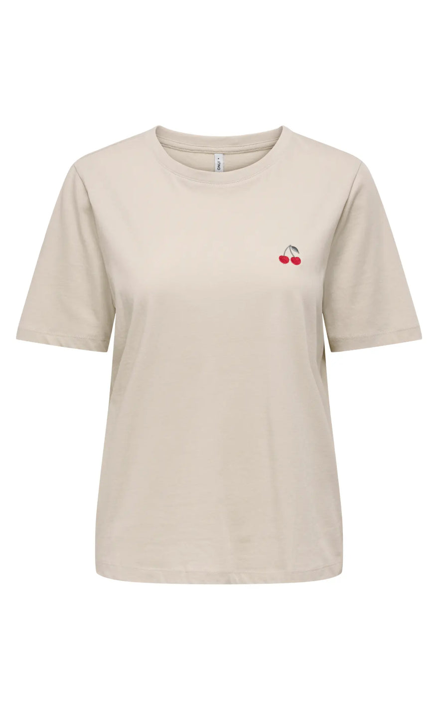 ONLY T-Shirt - Happy - Oatmeal Cherry