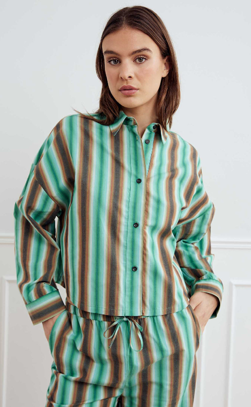 Noella Skjorte - Liara - Cosma Green Stripe