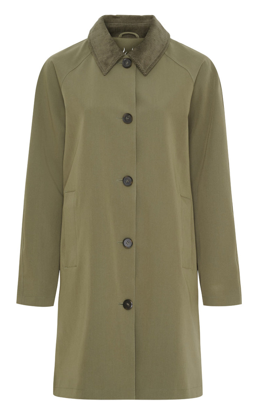 Notyz Kåpe - Coat w. Corduroy Collar - Dusty Olive