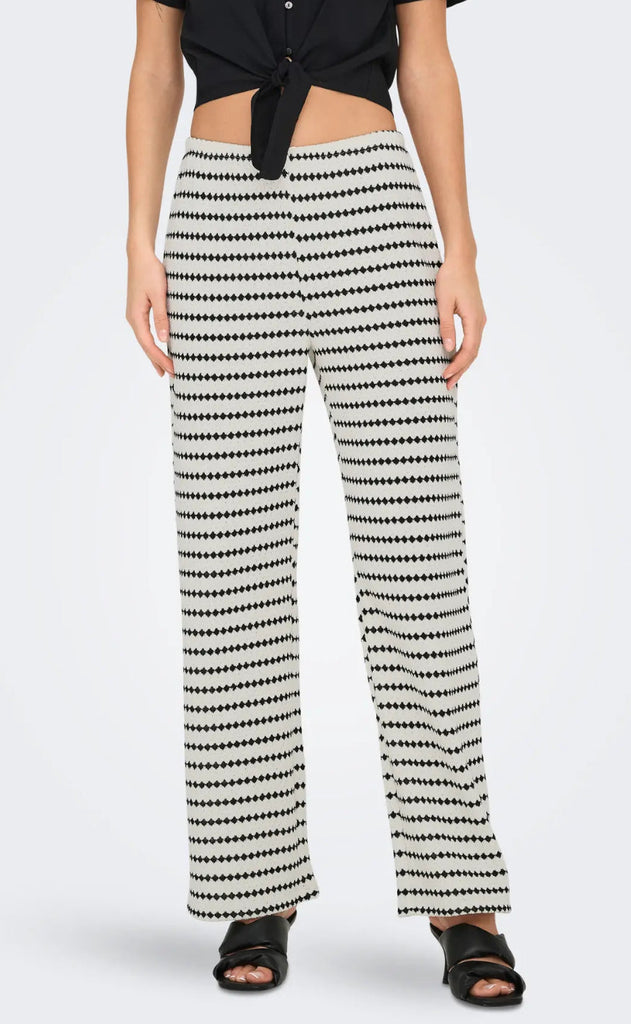 ONLY Bukser - Eva Stripe - Cloud Dancer/Black