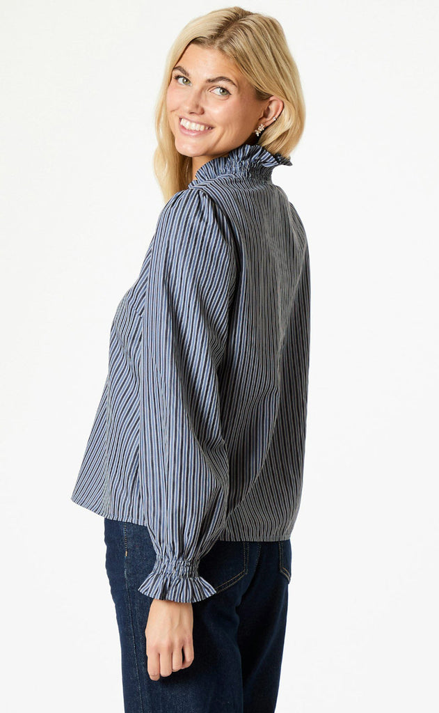 Neo Noir Bluse - Brielle Twill Stripe - Dusty Blue