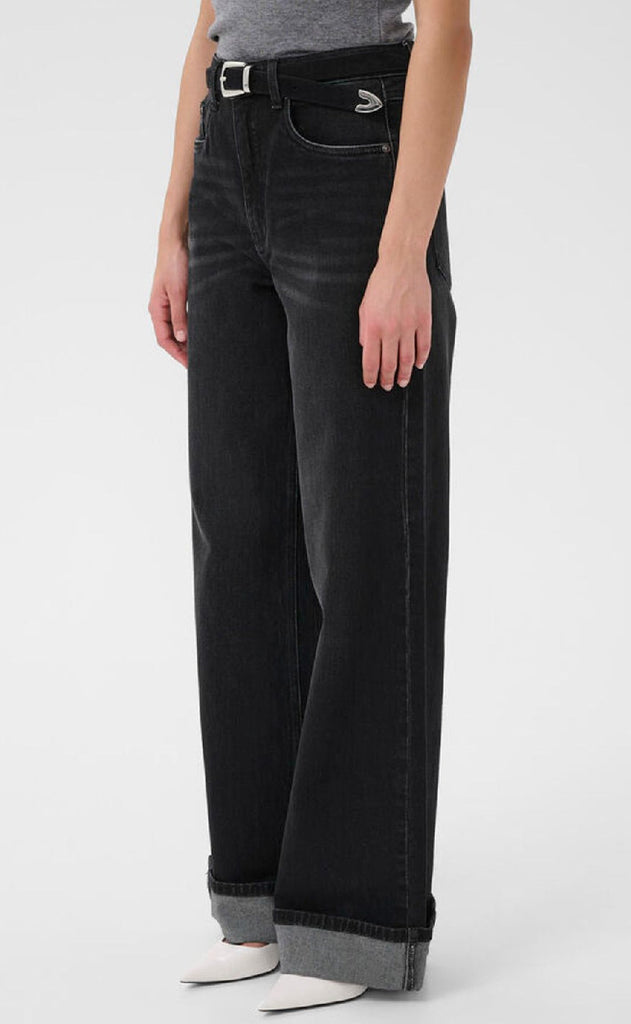 Gestuz Bukser - Sara HW Wide - Washed Dark Black