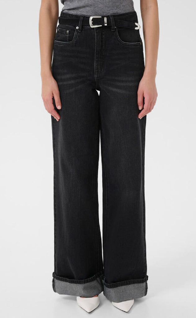 Gestuz Bukser - Sara HW Wide - Washed Dark Black