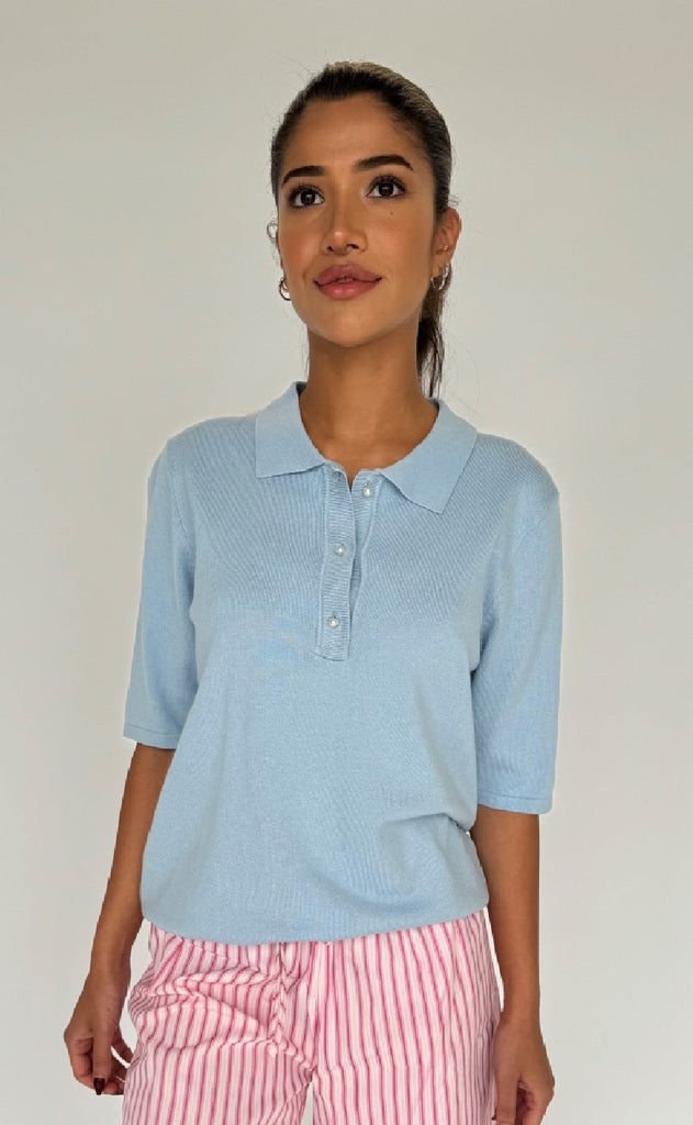 Continue Bluse - Diane Polo - Light Blue