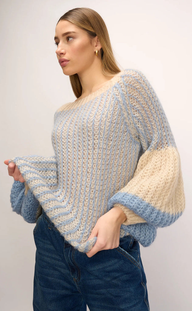 Noella Sweater - Liana - Dusty Blue/Cream