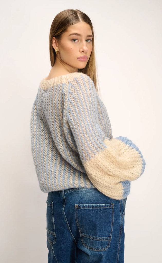 Noella Sweater - Liana - Dusty Blue/Cream