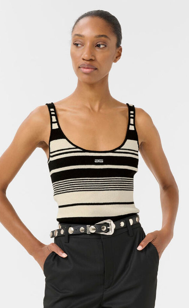 Gestuz Topp - Stela - Black/Birch striped