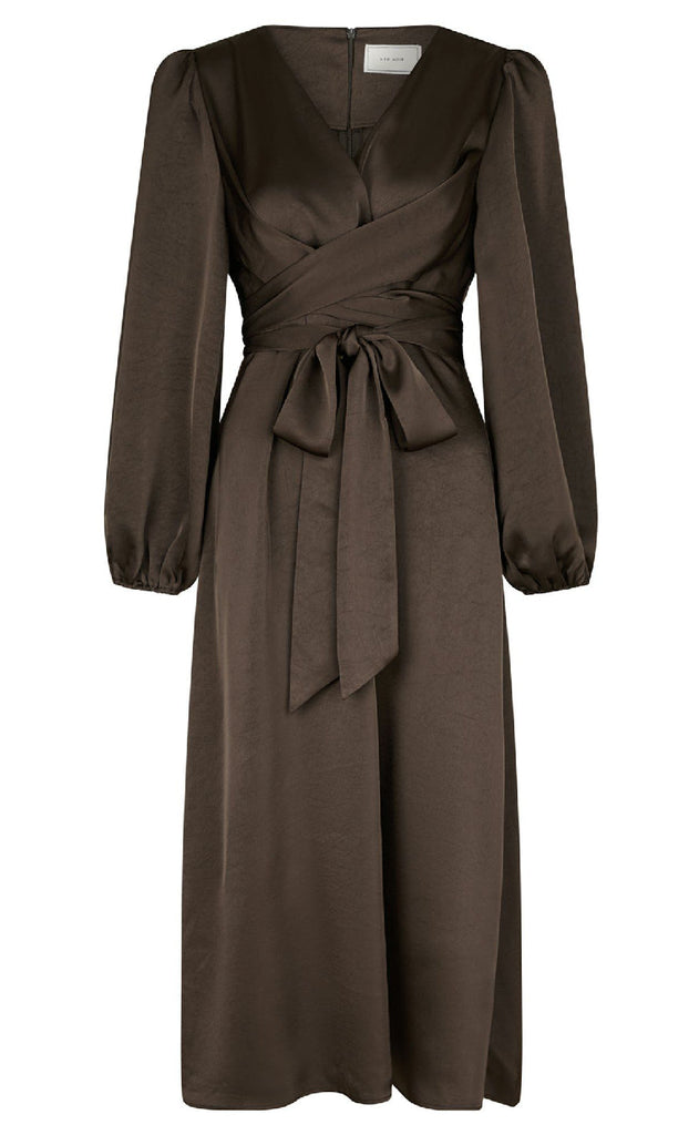 Neo Noir Kjole - Rimini Heavy Sateen - Dark Brown