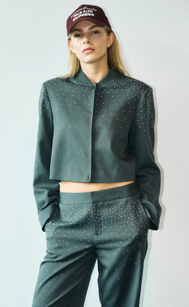 Noisy May Jakke - Ellie Rhinestone - Dark Grey Melange