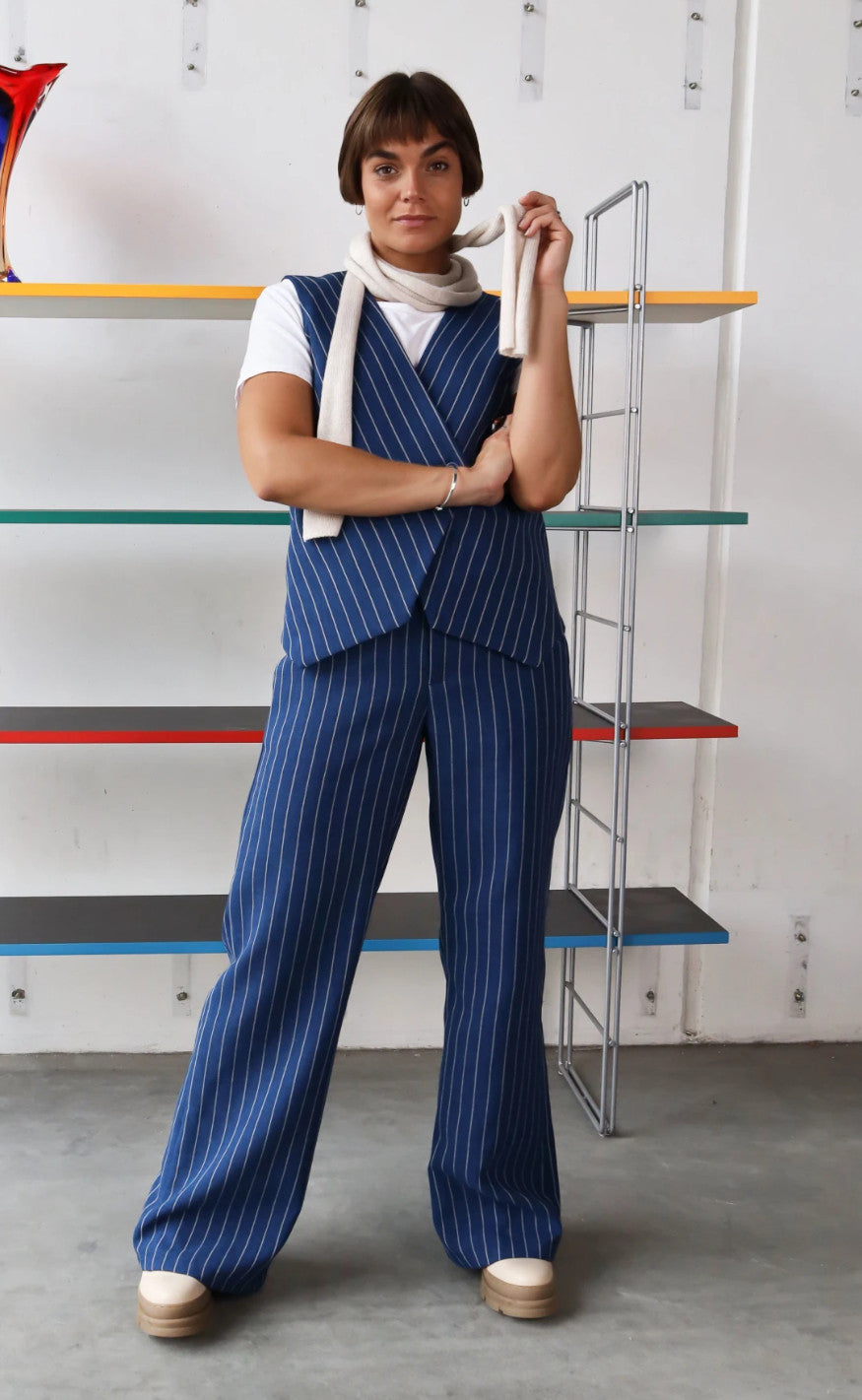 Black Colour Vest - Chicago - Blue Stripe