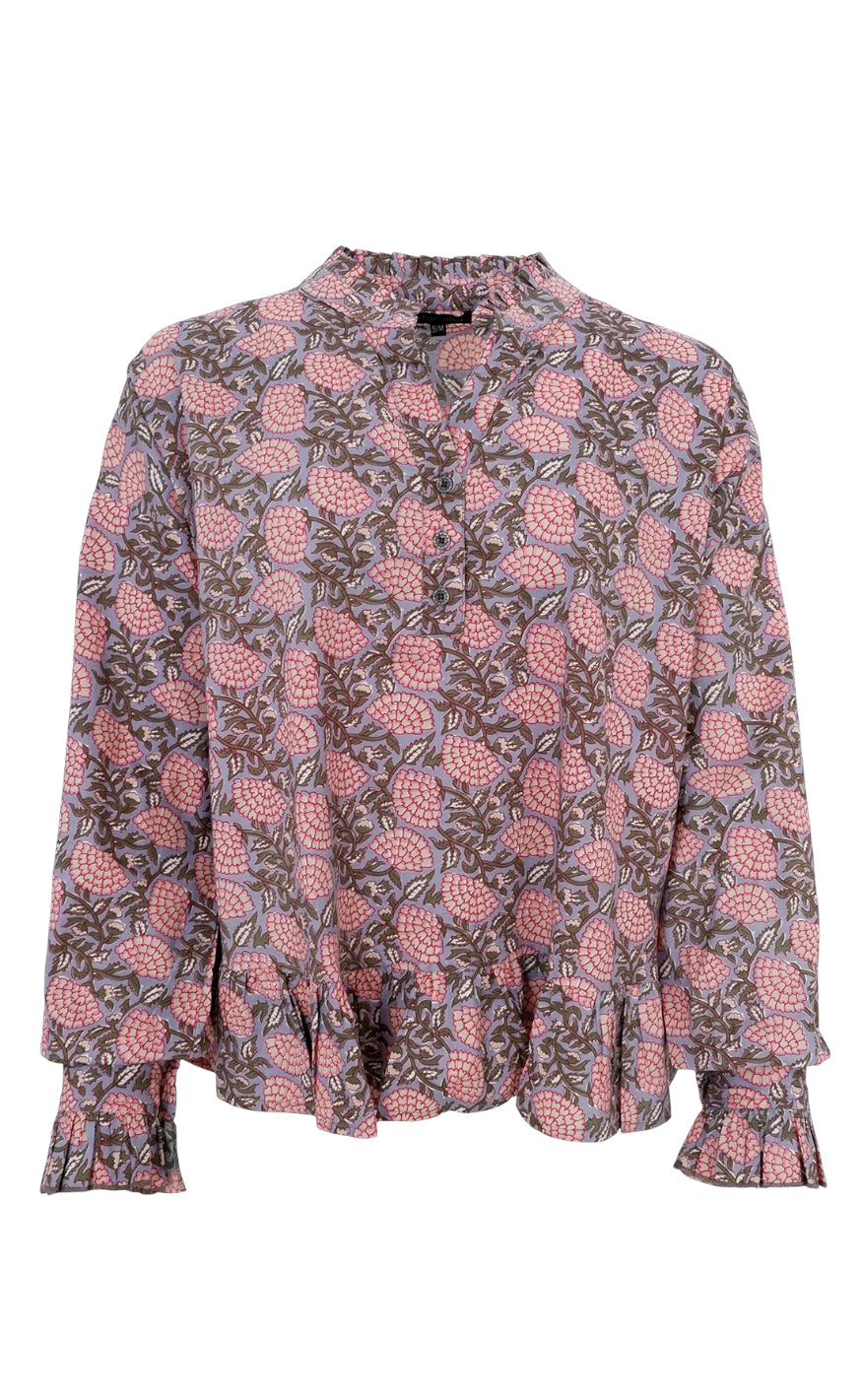 Black Colour Bluse - Flora Ruffle - Grey Fanny