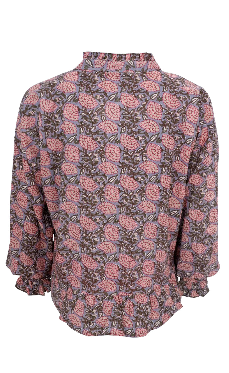 Black Colour Bluse - Flora Ruffle - Grey Fanny