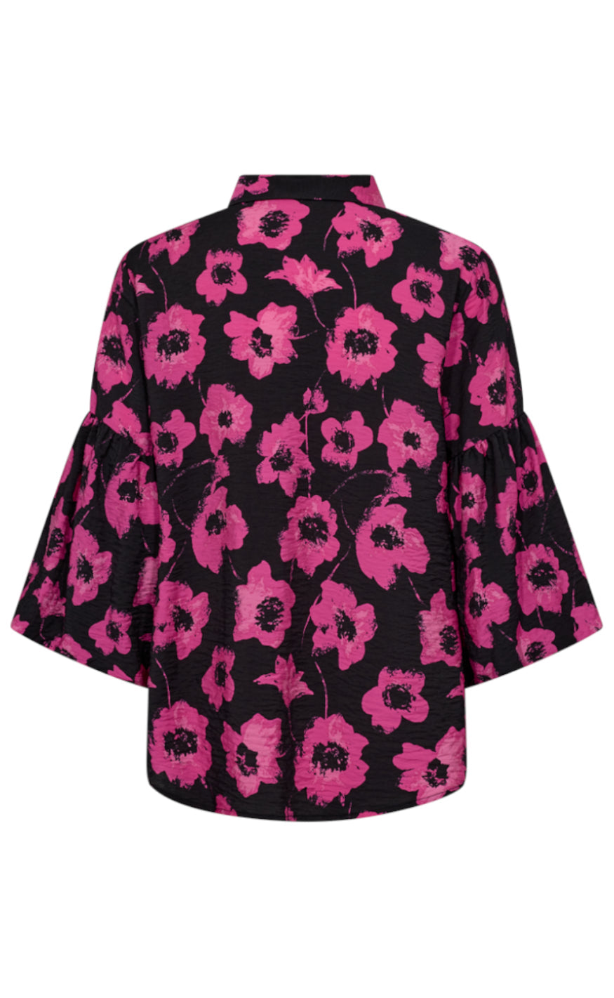 Freequent Skjorte - Fluss - Black w. Raspberry Rose