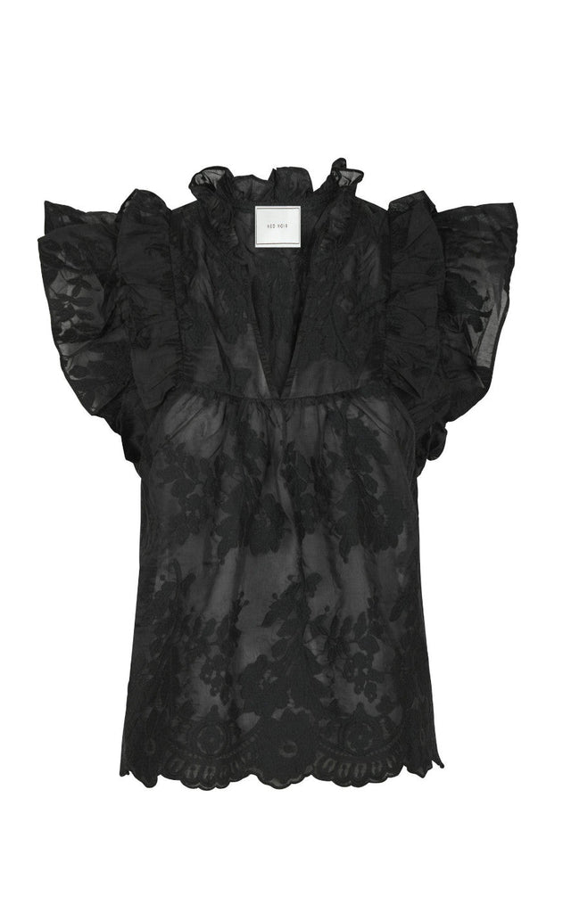 Neo Noir Topp - Jayla Big Embroidery - Black