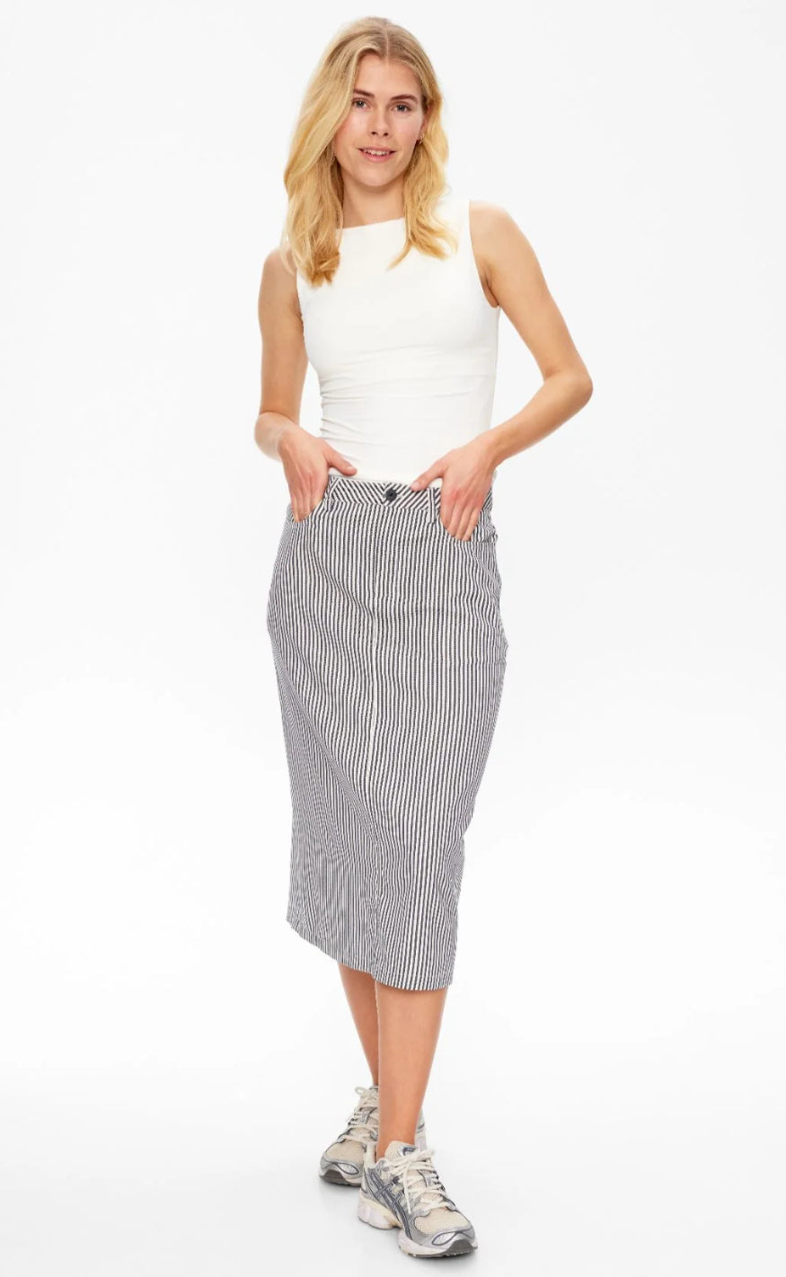 Freequent Skjørt - Mella - Medieval Blue W. Off White