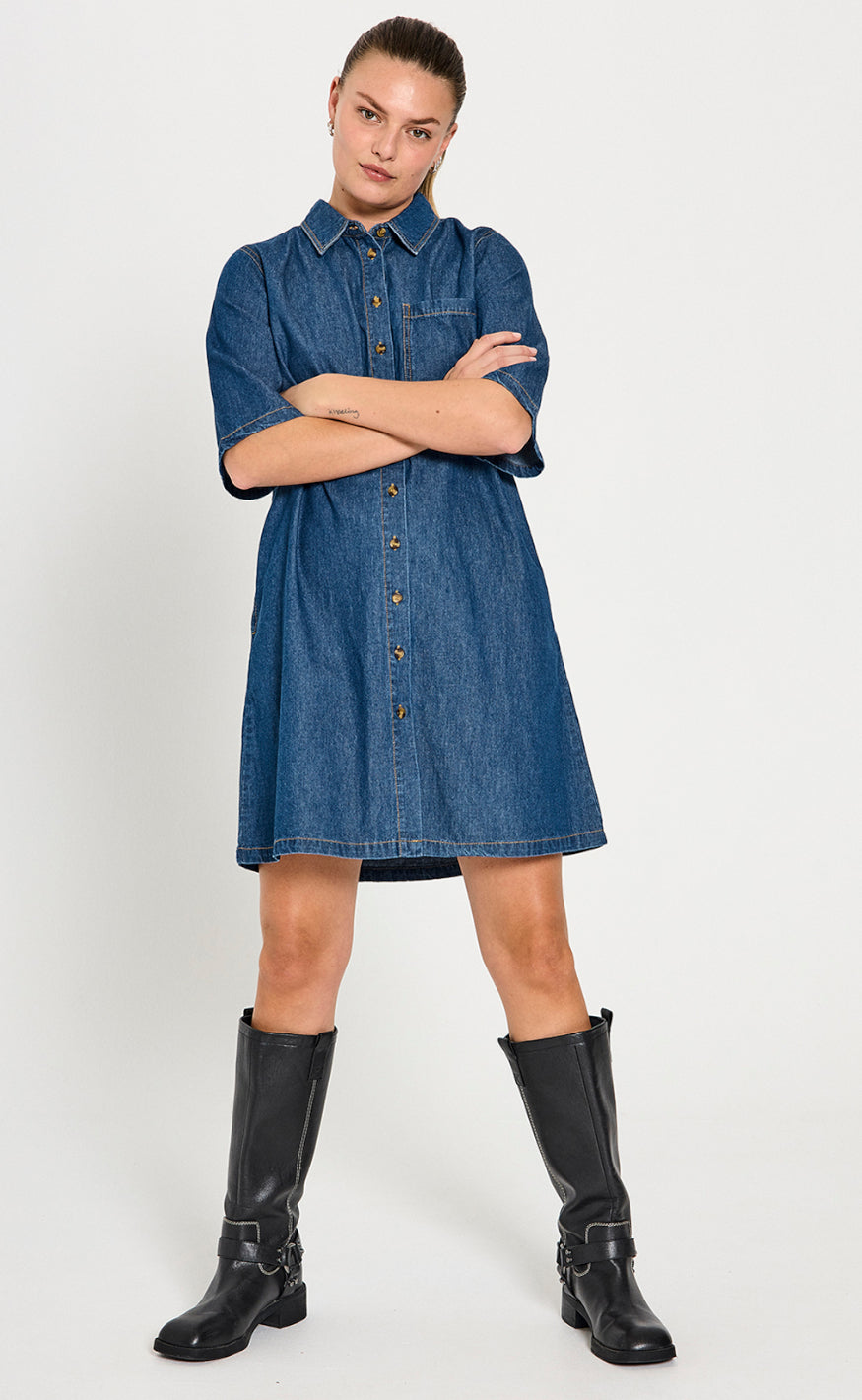 Freequent Kjole - Lisea - Medium Blue Denim