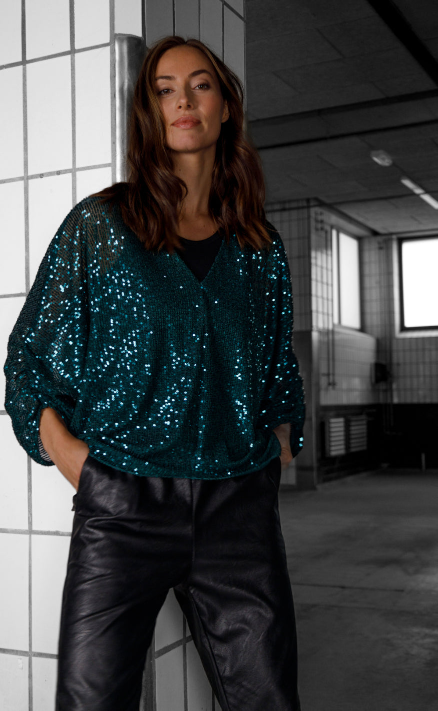 Black Colour Bluse - Glam - Bottle Green