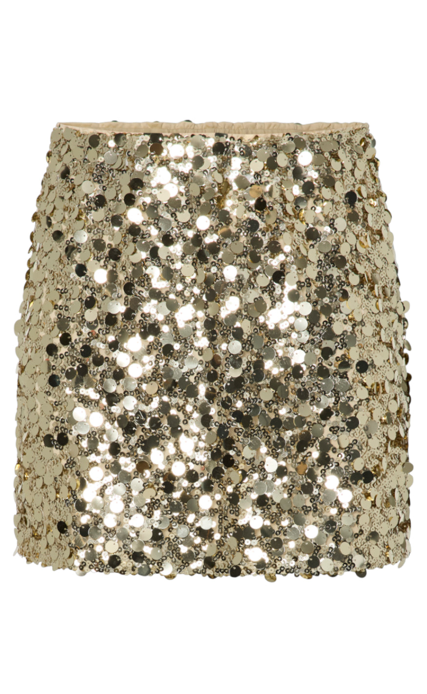 Pieces Skjørt - Disco - Gold Colour Sequins