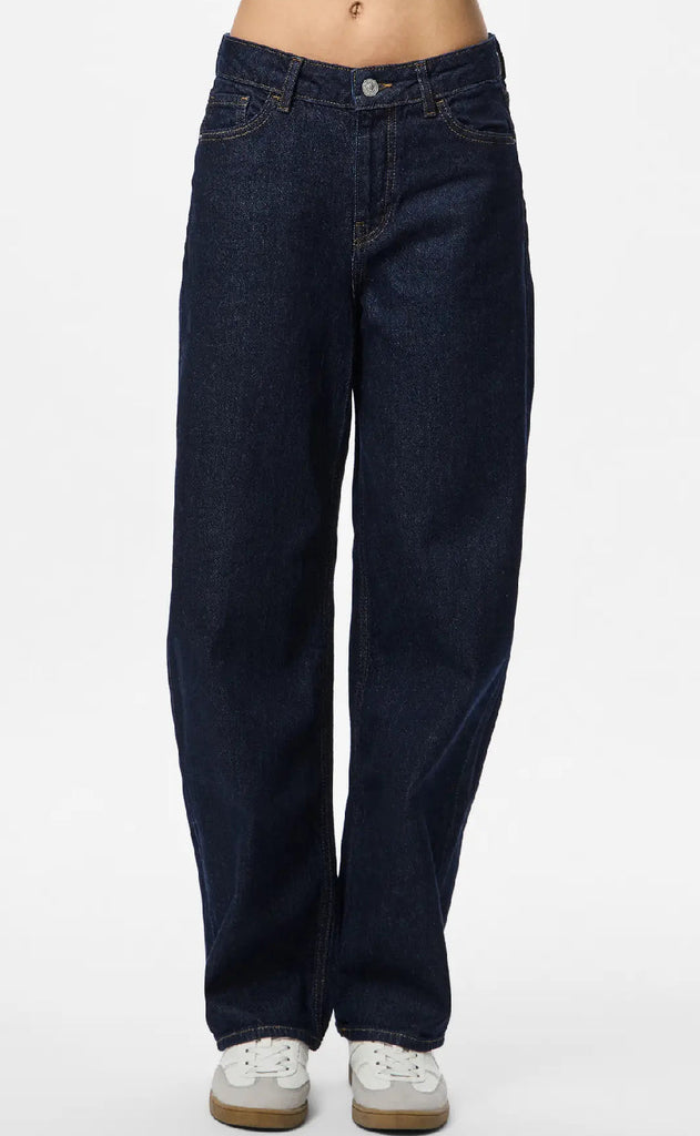 Pieces Bukser - Grace MW Barrel - Dark Blue Denim