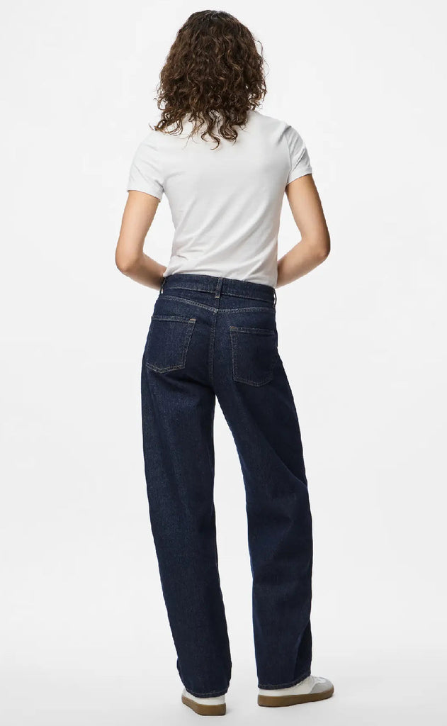 Pieces Bukser - Grace MW Barrel - Dark Blue Denim