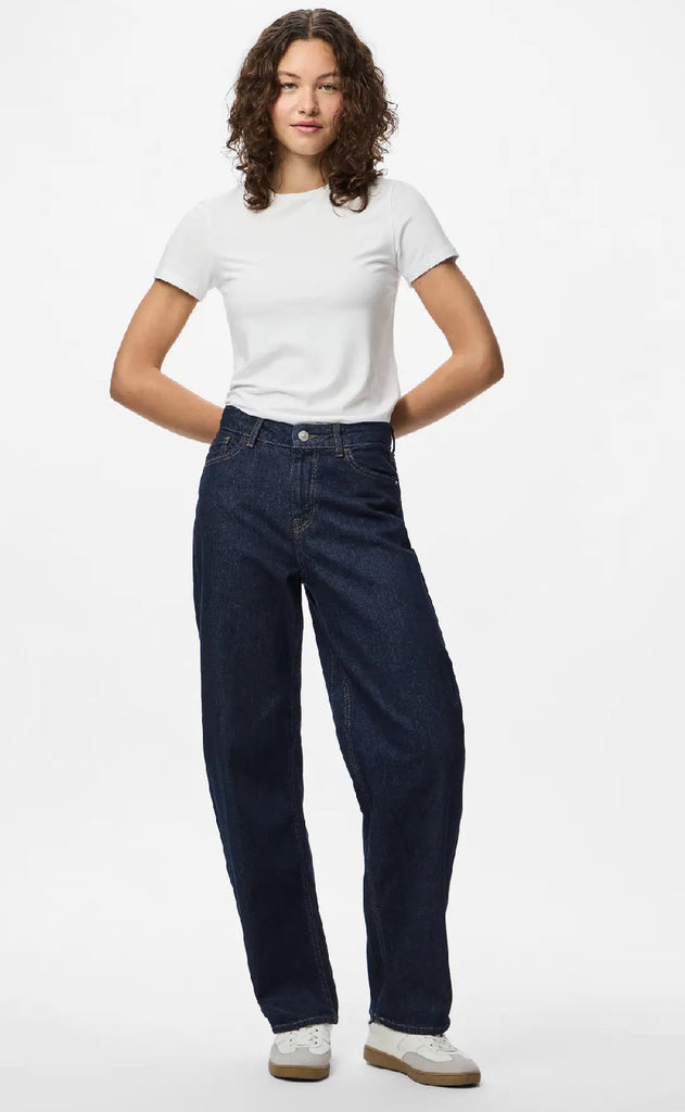 Pieces Bukser - Grace MW Barrel - Dark Blue Denim