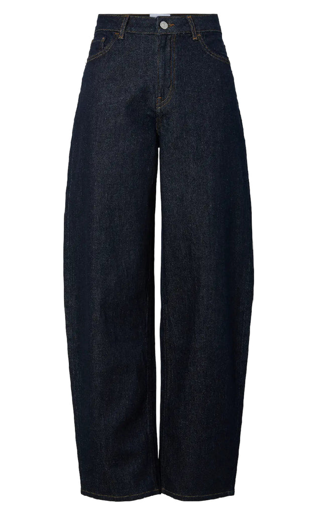 Pieces Bukser - Grace MW Barrel - Dark Blue Denim