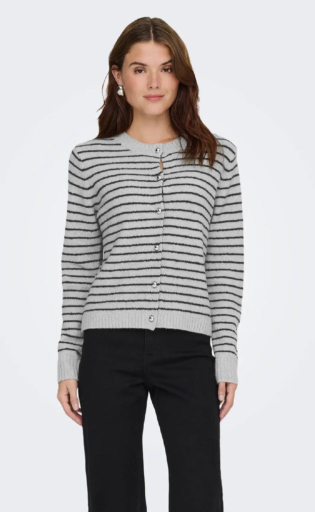 ONLY Cardigan - Chester LS - Light Grey Melange Black/Silver Button