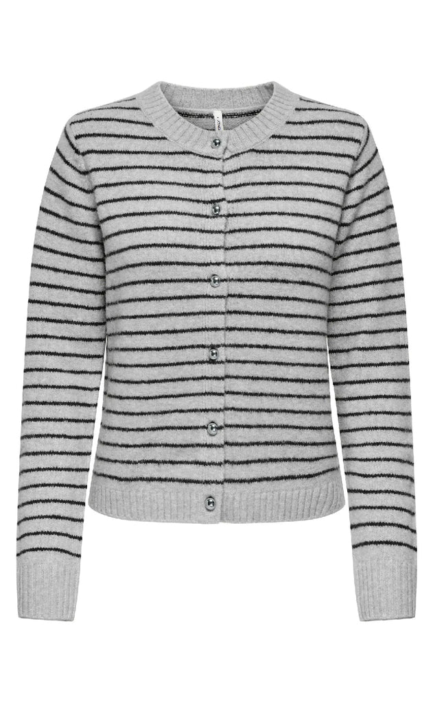 ONLY Cardigan - Chester LS - Light Grey Melange Black/Silver Button