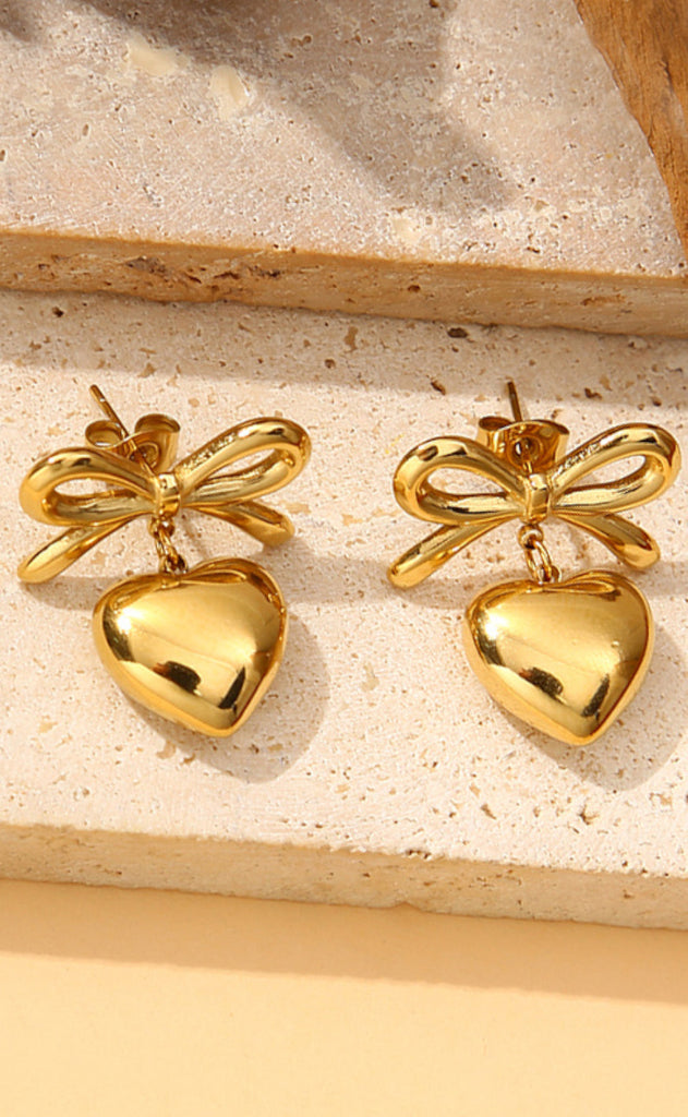 Smykkeli Copenhagen Øreringer - Heart Bow - Gold Colour