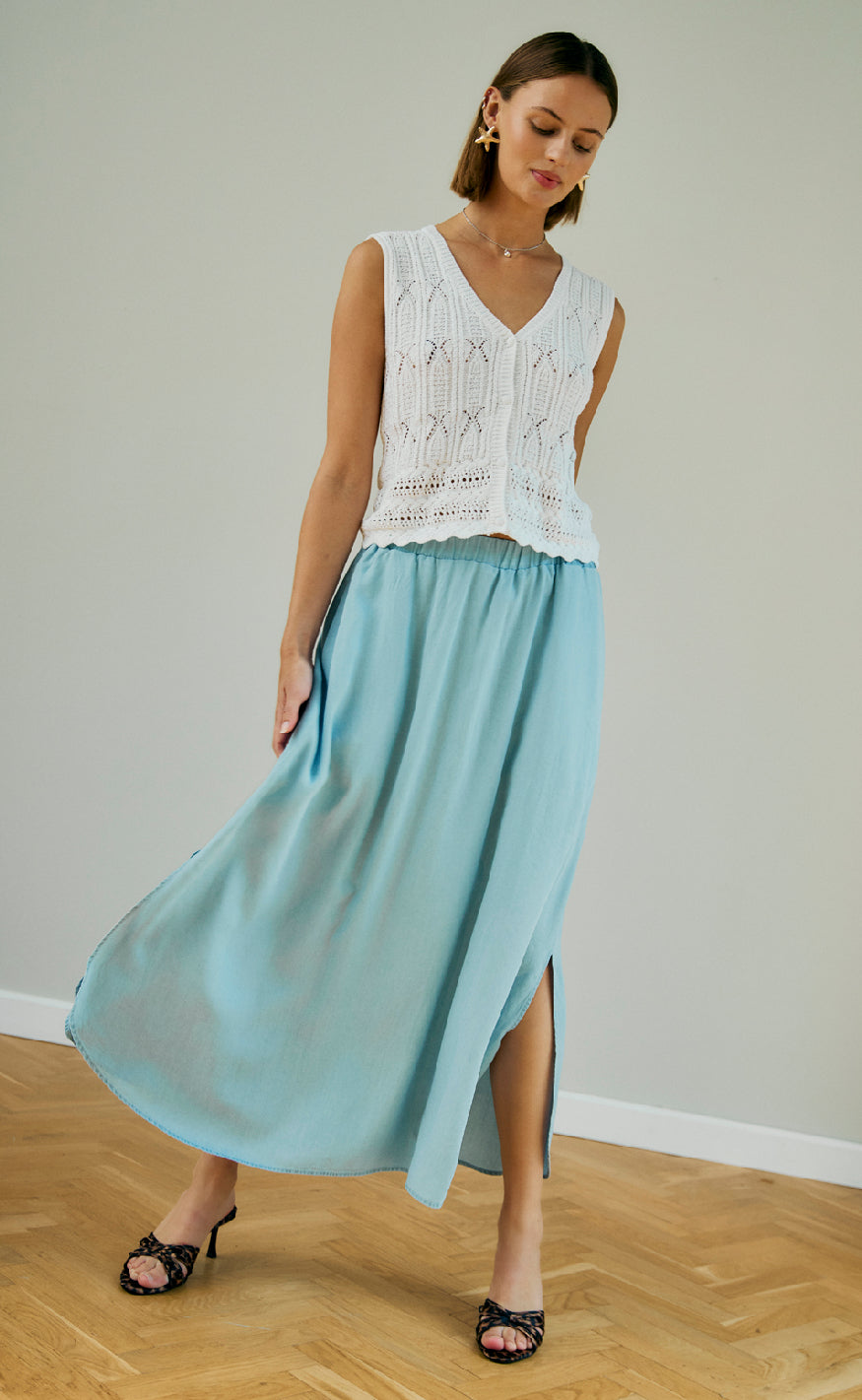 Freequent Skjørt - Carly - Light Blue Denim