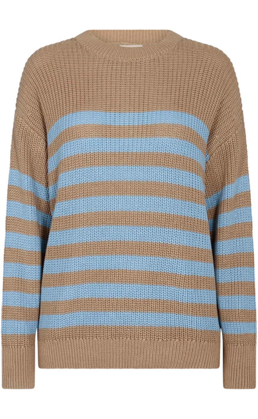 Freequent Pullover - Iben - Desert Taupe W. Chambray Blue