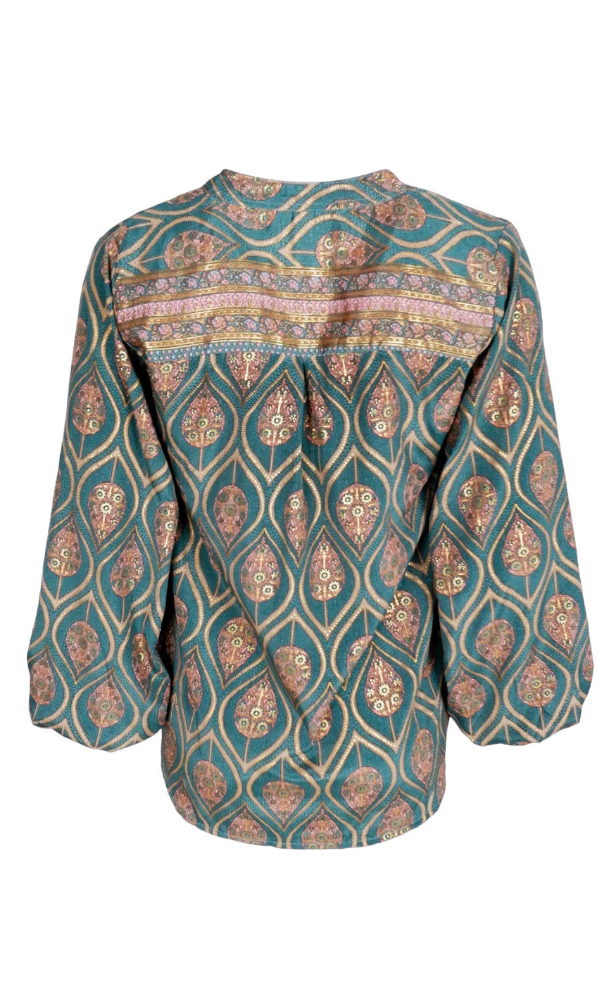 Black Colour Bluse - Luna Kaftan - Green Tulip