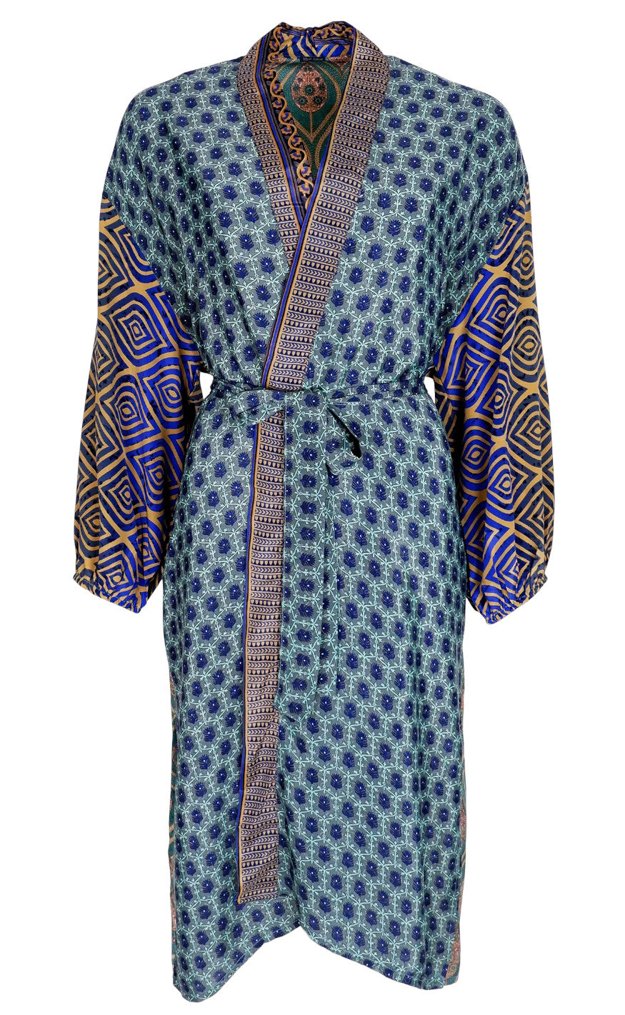 Black Colour Kimono - Luna Long Kimono - Blue Jewel Mix