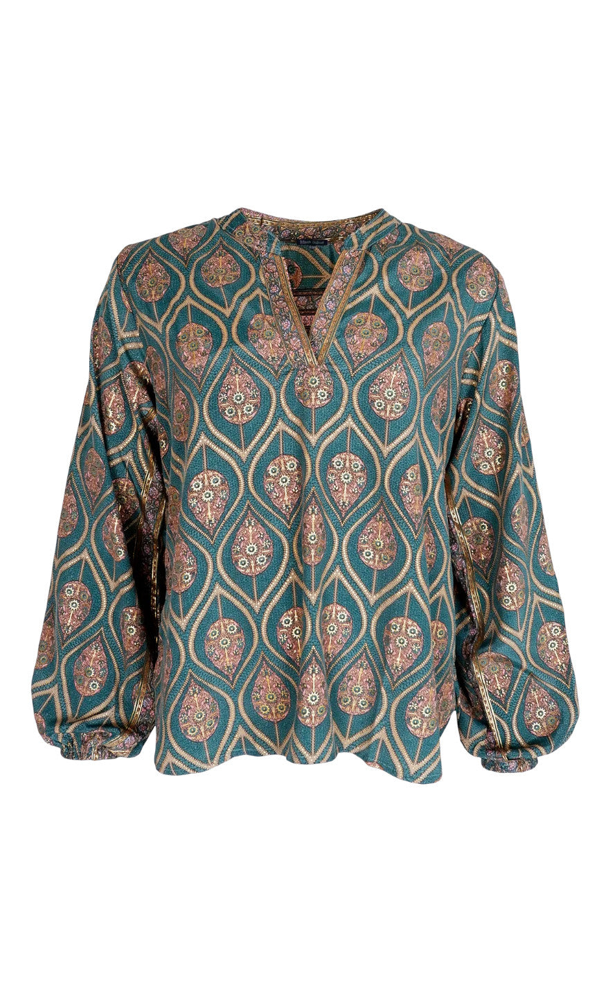 Black Colour Bluse - Luna Kaftan - Green Tulip
