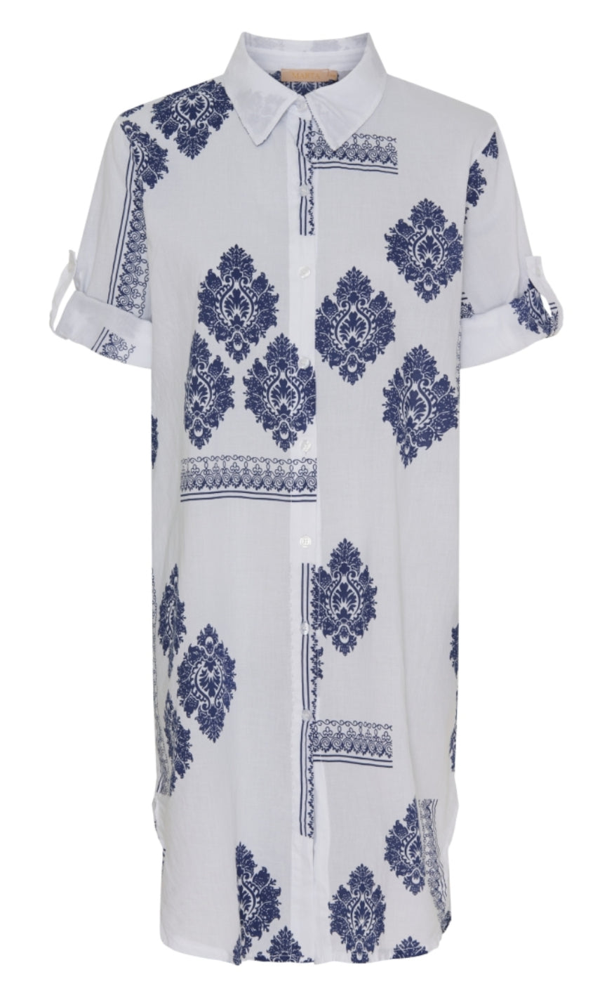 Marta Du Chateau Kjole - 92653 Jutta - White/Navy