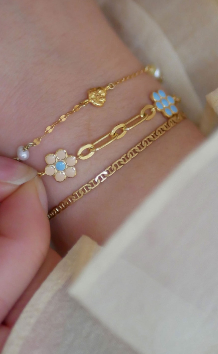 ENAMEL Copenhagen Armbånd - Blossom - Orange/Beige/Light Blue/Light Pink