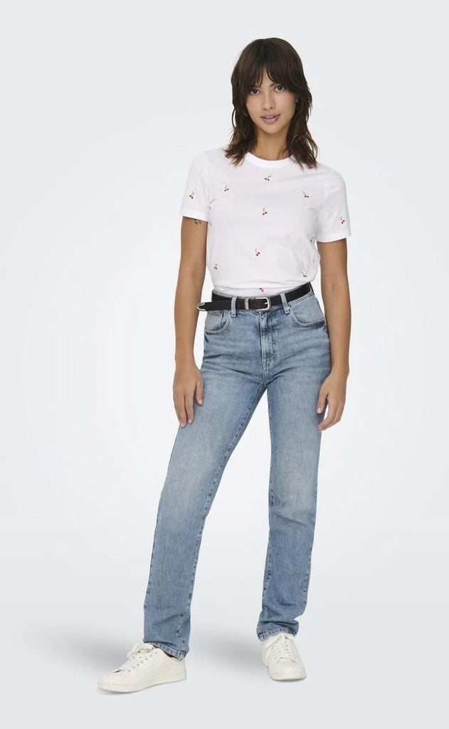 ONLY T-shirt - Ketty Life s/s - Bright White/Cherries